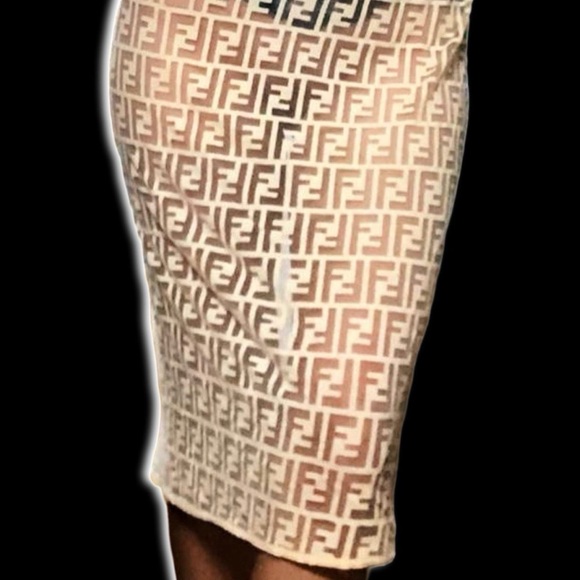 Fendi 1990s Zucca Monogram Logo Dress Sheer Nylon Lace Maxi Bodycon Slip Dress - Picture 5 of 17